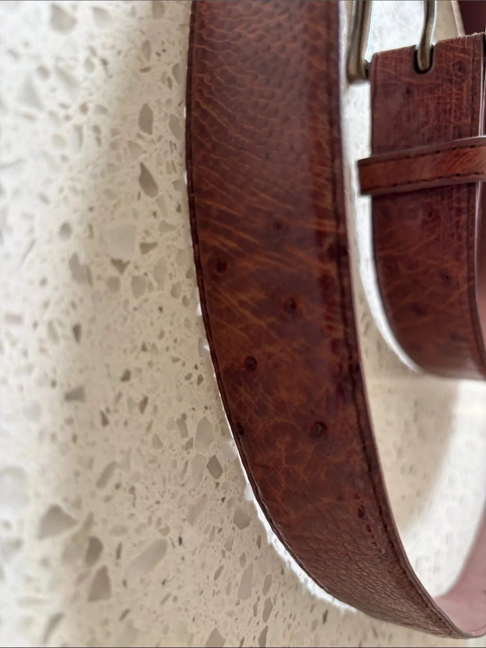 Tecovas Dark 42” ostrich Leather Belt with Brushed Silver Buckle